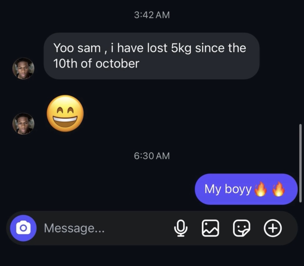 Client lost 5 kg since October