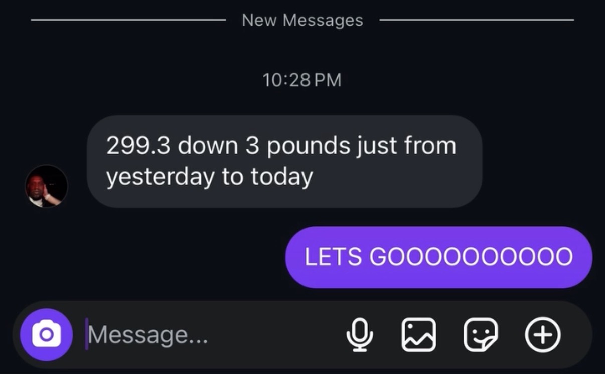 Client down 3 pounds overnight