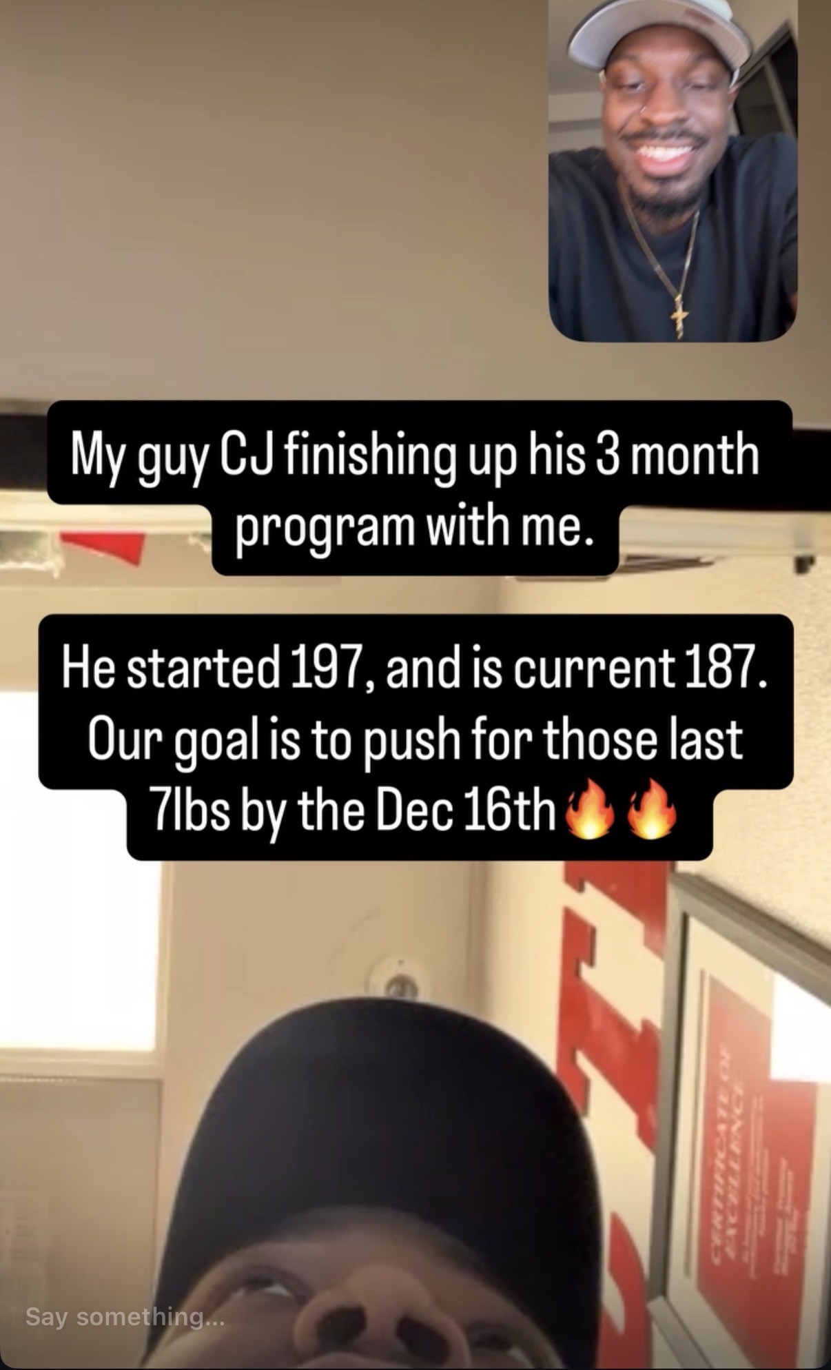 Client CJ down 10 lbs on a 3 month program
